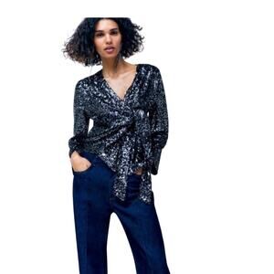 Zara Glitter Top Jacket Holiday Med 2025 NWOT